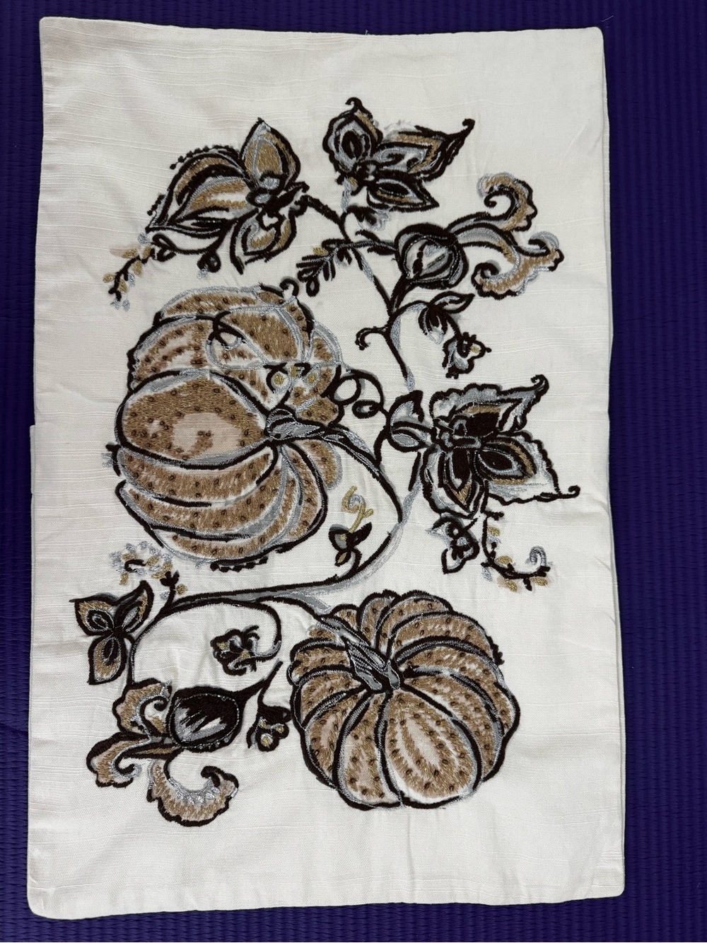 Pottery Barn pillow cover. Embroidered Pumpkin Vine Decorative Linen